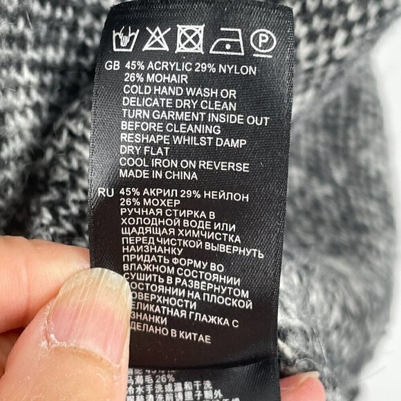 Reiss Nico Cardigan Textured Black White Abstract Intarsia Knit Open Front Large - Picture 8 of 11